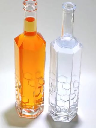 Honeycomb design pattern glass liquor bottle with cork stopper BC047 - Image 4